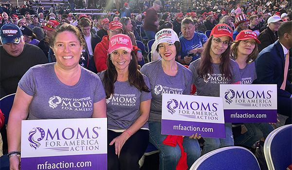 Moms for America Action at the Trump Rally in Durham, NH on Dec. 16, 2023
